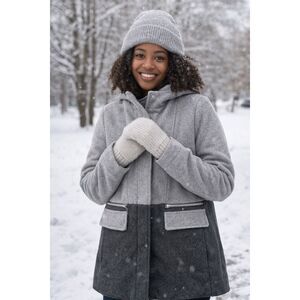 New York & Company Small Wool Blend Color Block Hooded Coat Gray Winter Jacket C